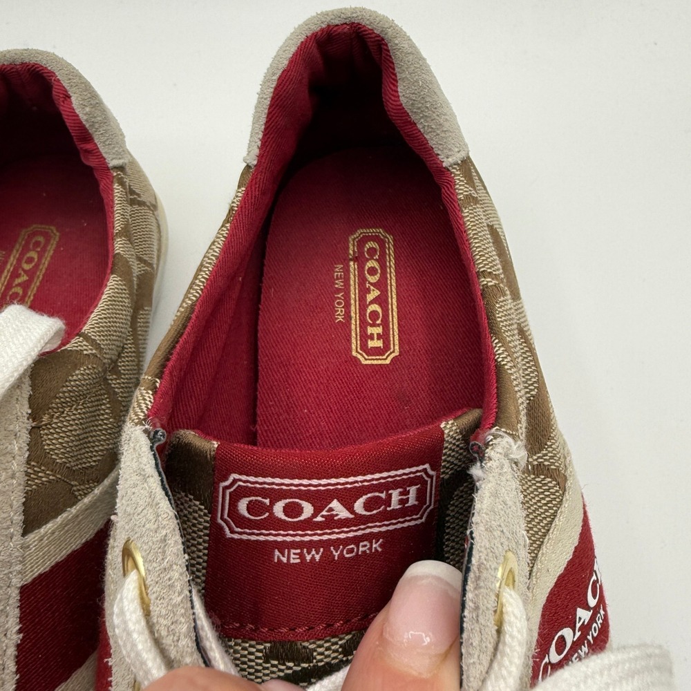 Coach Mila Sneakers Women 9 Brown Signature C Jacquard Suede Low Top Casual Y2K - Picture 7 of 10
